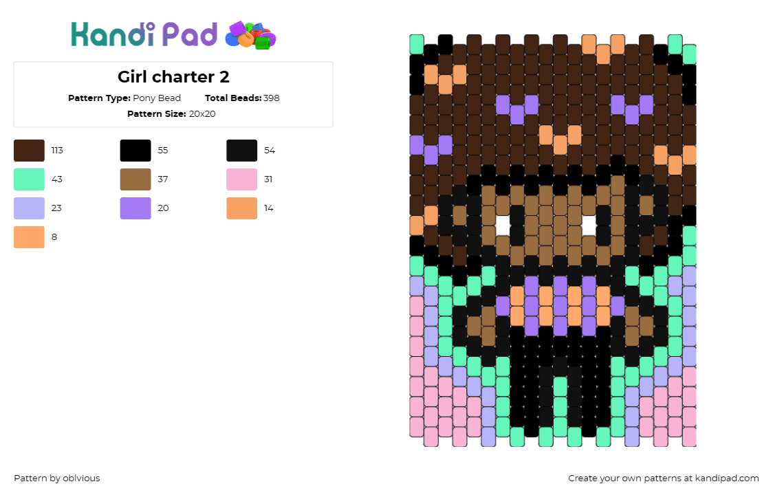 Girl charter 2 - Pony Bead Pattern by oblvious on Kandi Pad - girl,female,character,personality,figure,pastel,brown