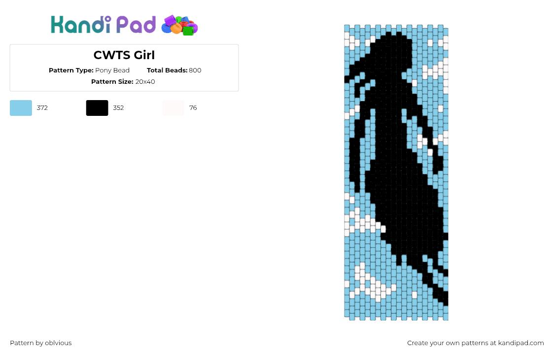 CWTS Girl - Pony Bead Pattern by oblvious on Kandi Pad - pierce the veil,collide with the sky,silhouette,album,band,music,emo,black,light blue