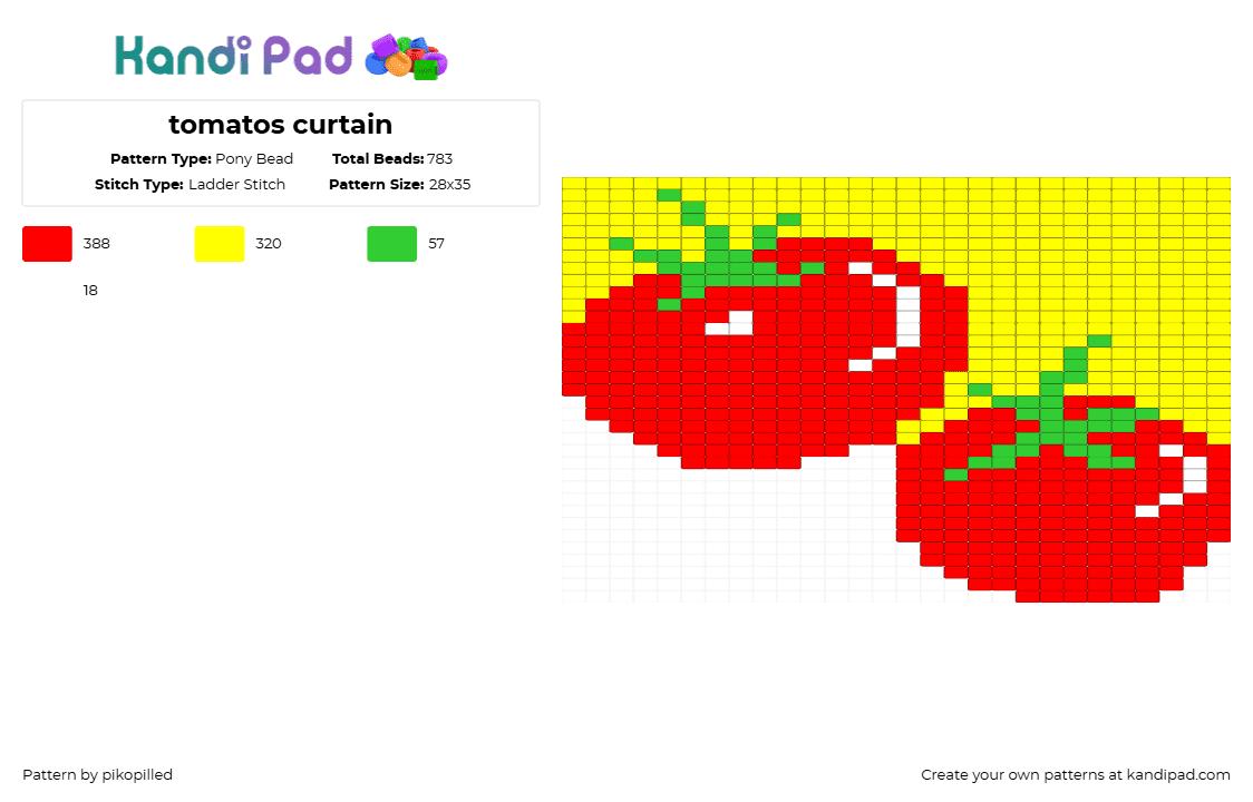 tomatos curtain - Pony Bead Pattern by pikopilled on Kandi Pad - tomato,fruit,vegetable,food,curtain,tapestry,panel,red,yellow