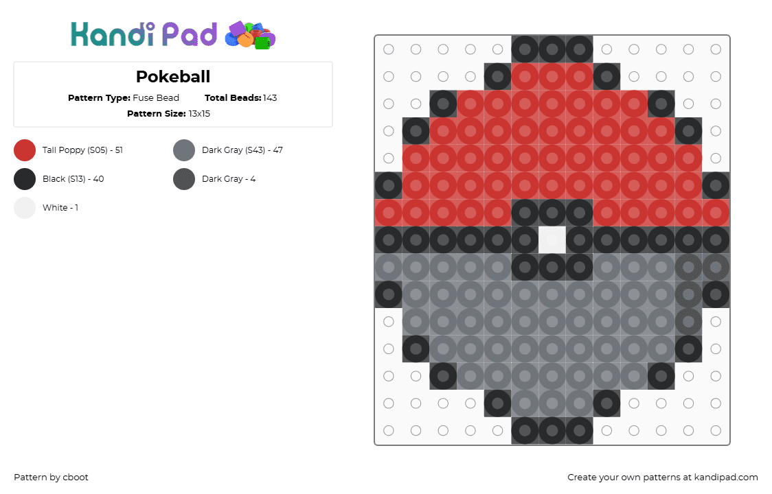 Pokeball - Fuse Bead Pattern by cboot on Kandi Pad - red,gray,pokemon,pokeball,videogames,nintendo,art,creative,cool,perler beads