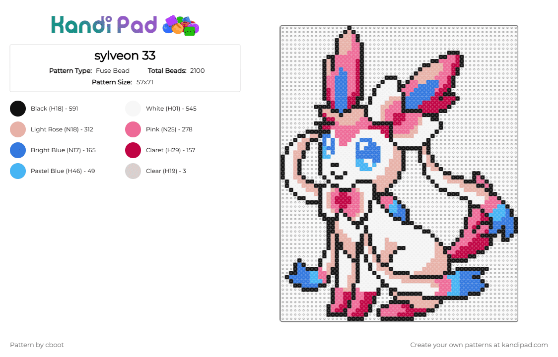 sylveon 33 - Fuse Bead Pattern by cboot on Kandi Pad - beige, pink