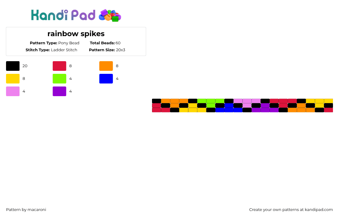 rainbow spikes - Pony Bead Pattern by macaroni on Kandi Pad - red,orange,yellow,purple