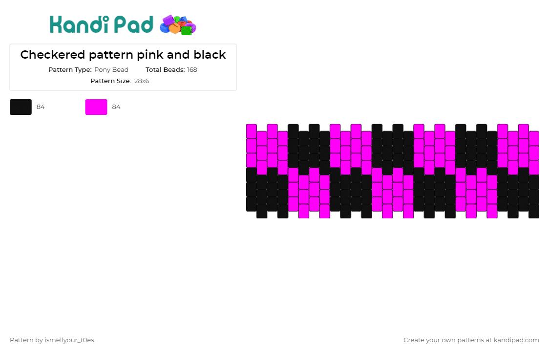 Checkered pattern pink and black - Pony Bead Pattern by ismellyour_t0es on Kandi Pad - checkered,geometric,cuff,checkerboard,pink,black