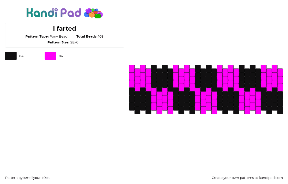 I farted - Pony Bead Pattern by ismellyour_t0es on Kandi Pad - checkered,geometric,cuff,checkerboard,pink,black