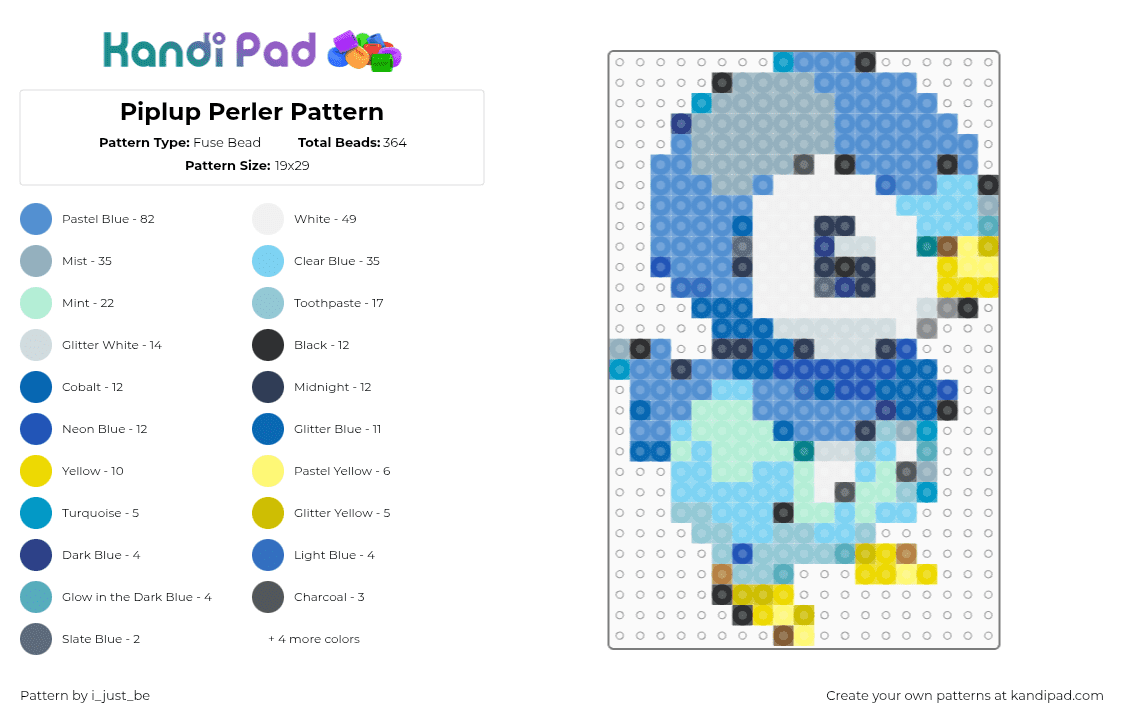 Piplup Perler Pattern - Fuse Bead Pattern by i_just_be on Kandi Pad - light blue,blue