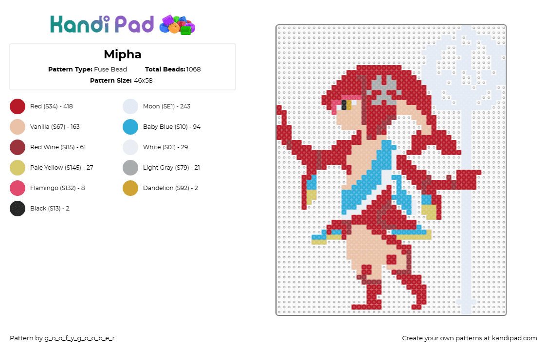 Mipha - Fuse Bead Pattern by g_o_o_f_y_g_o_o_b_e_r on Kandi Pad - red,beige,mipha