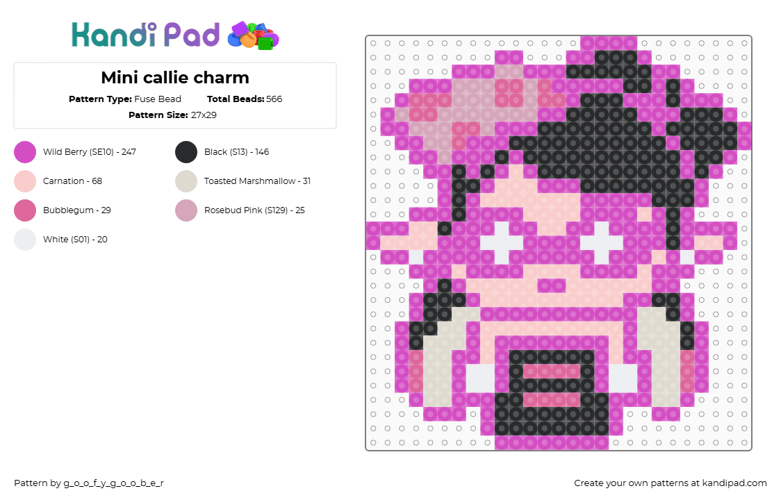 Mini callie charm - Fuse Bead Pattern by g_o_o_f_y_g_o_o_b_e_r on Kandi Pad - pink,callie,splatoon