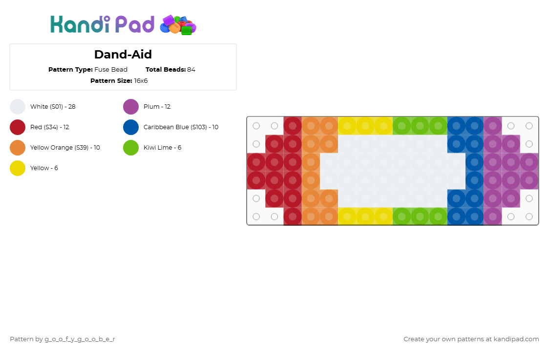 Dand-Aid - Fuse Bead Pattern by g_o_o_f_y_g_o_o_b_e_r on Kandi Pad - pink,red,blue,orange,dandysworld
