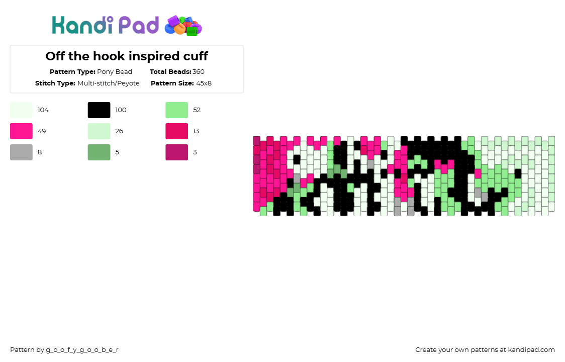 Off the hook inspired cuff - Pony Bead Pattern by g_o_o_f_y_g_o_o_b_e_r on Kandi Pad - pink,teal,off the hook,splatoon