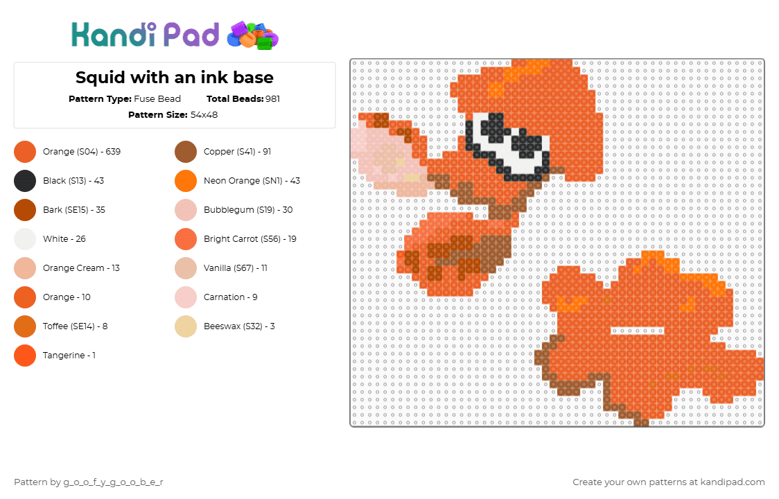 Squid with an ink base - Fuse Bead Pattern by g_o_o_f_y_g_o_o_b_e_r on Kandi Pad - orange