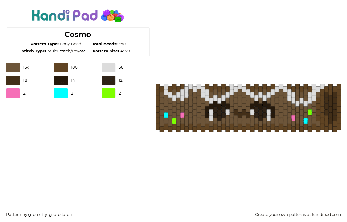 Cosmo - Pony Bead Pattern by g_o_o_f_y_g_o_o_b_e_r on Kandi Pad - brown,tan,cosmo,dandysworld