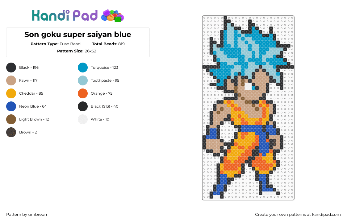 Son goku super saiyan blue - Fuse Bead Pattern by umbreon on Kandi Pad - light blue,beige,orange
