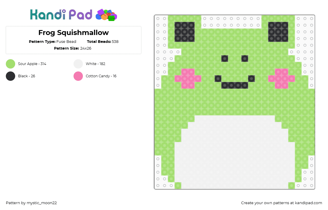 Frog Squishmallow - Fuse Bead Pattern by mystic_moon22 on Kandi Pad - green