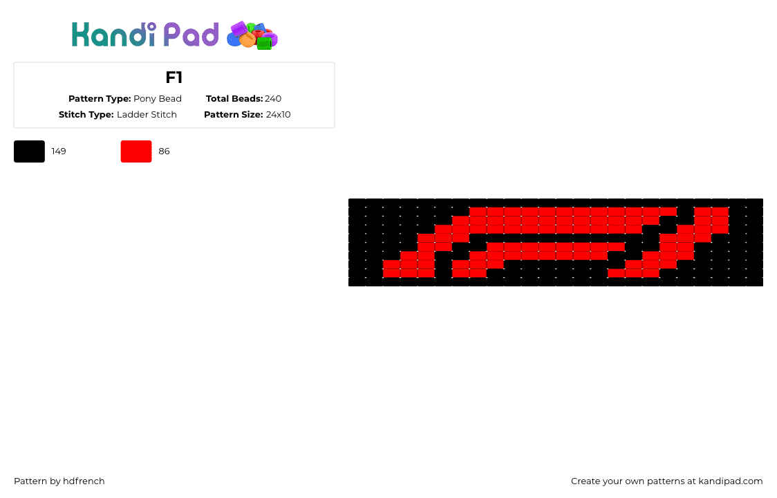 F1 - Pony Bead Pattern by hdfrench on Kandi Pad - red,black