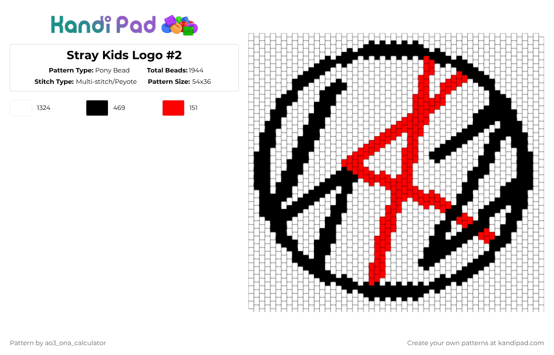 Stray Kids Logo #2 - Pony Bead Pattern by ao3_ona_calculator on Kandi Pad - white
