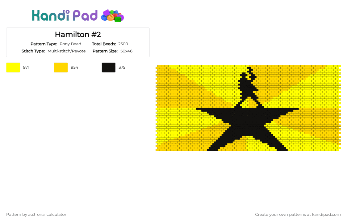 Hamilton #2 - Pony Bead Pattern by ao3_ona_calculator on Kandi Pad - yellow