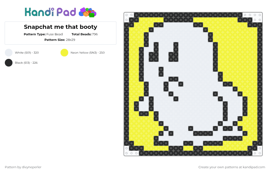 Snapchat me that booty - Fuse Bead Pattern by divyneperler on Kandi Pad - white,yellow