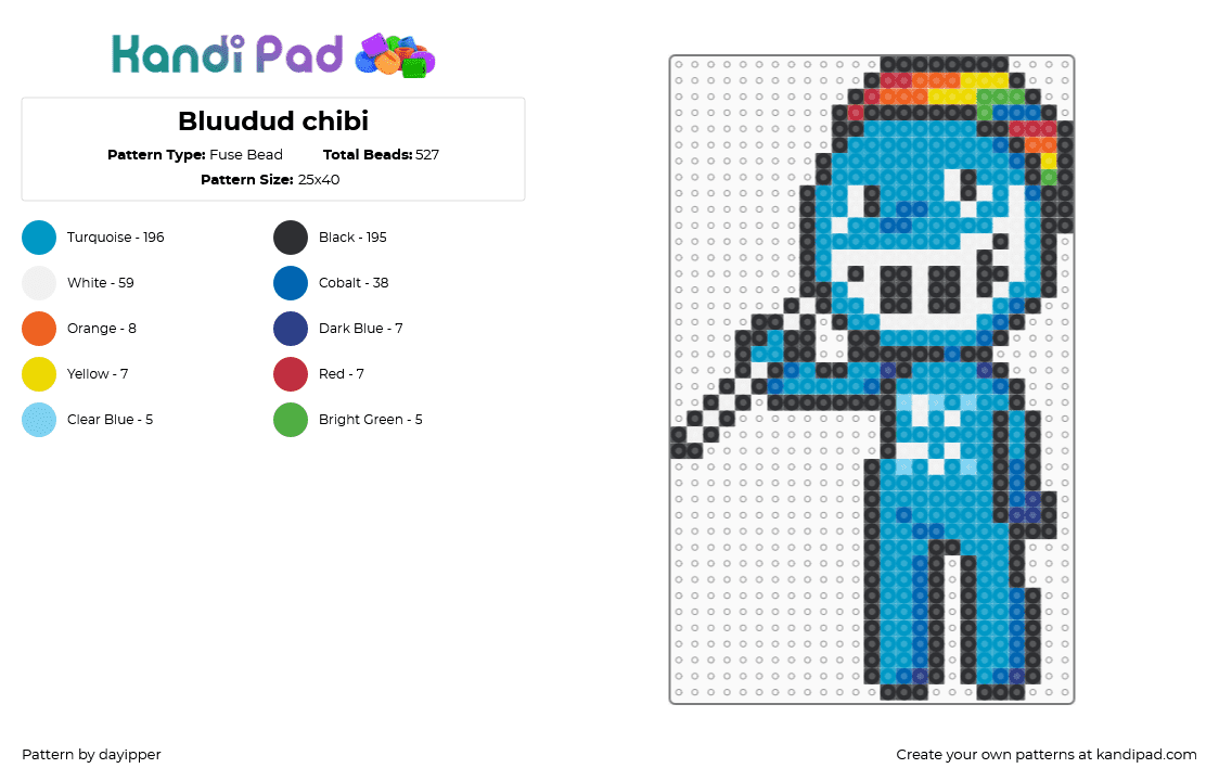 Bluudud chibi - Fuse Bead Pattern by dayipper on Kandi Pad - light blue,blue,forsaken,roblox