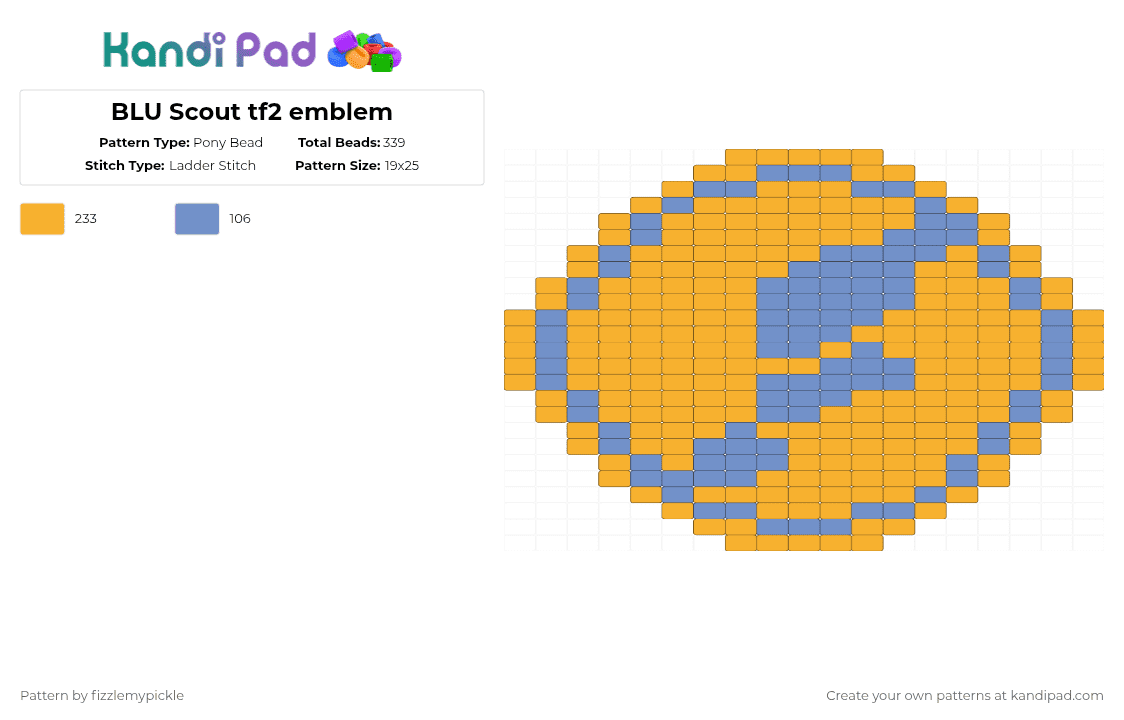 BLU Scout tf2 emblem - Pony Bead Pattern by fizzlemypickle on Kandi Pad - orange,light blue