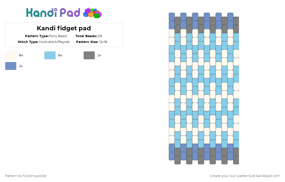 Kandi fidget pad - Pony Bead Pattern by fizzlemypickle on Kandi Pad - light blue