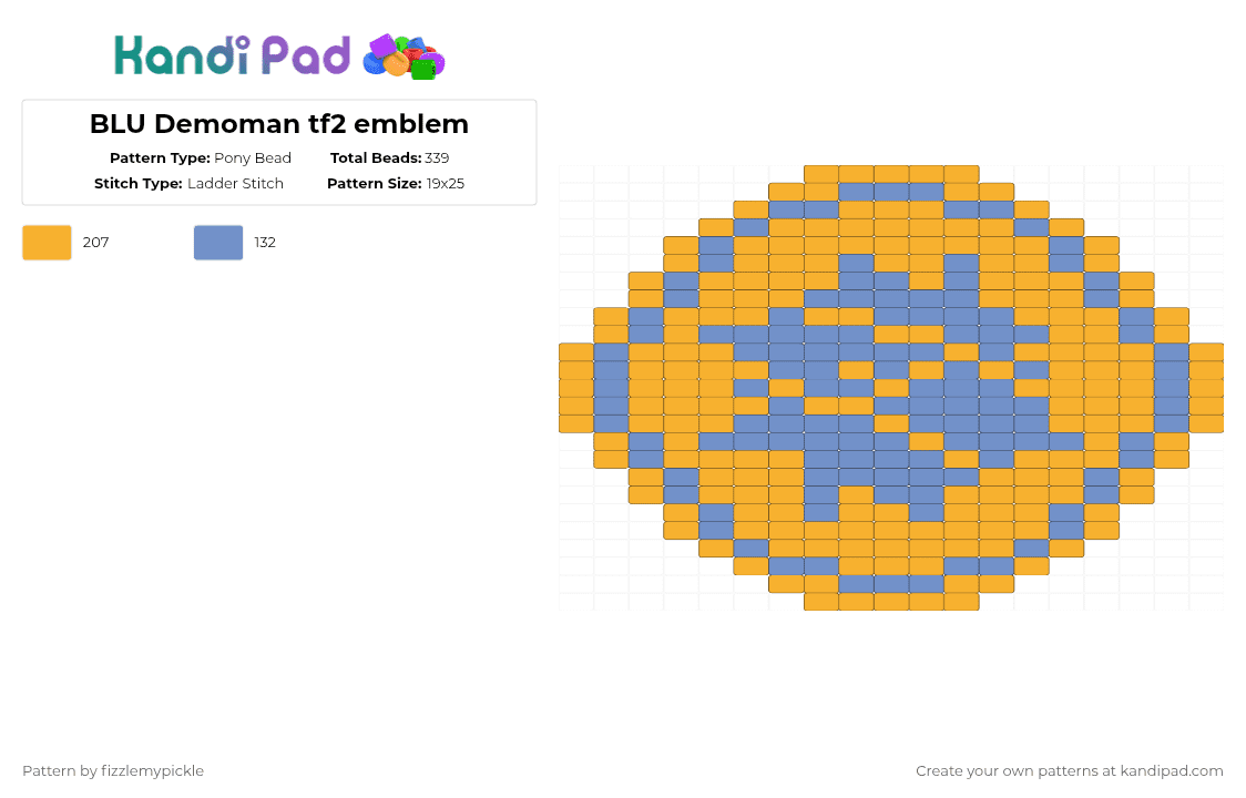 BLU Demoman tf2 emblem - Pony Bead Pattern by fizzlemypickle on Kandi Pad - orange,light blue