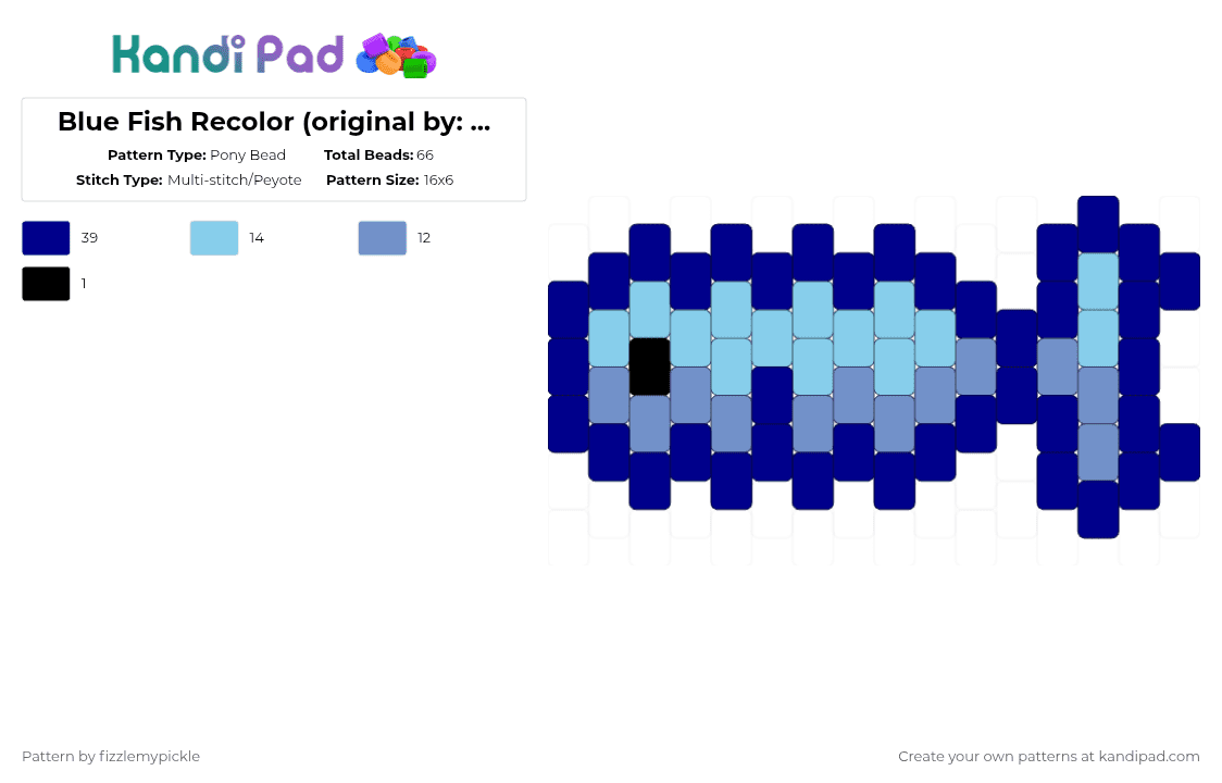 Blue Fish Recolor (original by: kazzyx) - Pony Bead Pattern by fizzlemypickle on Kandi Pad - purple,light blue