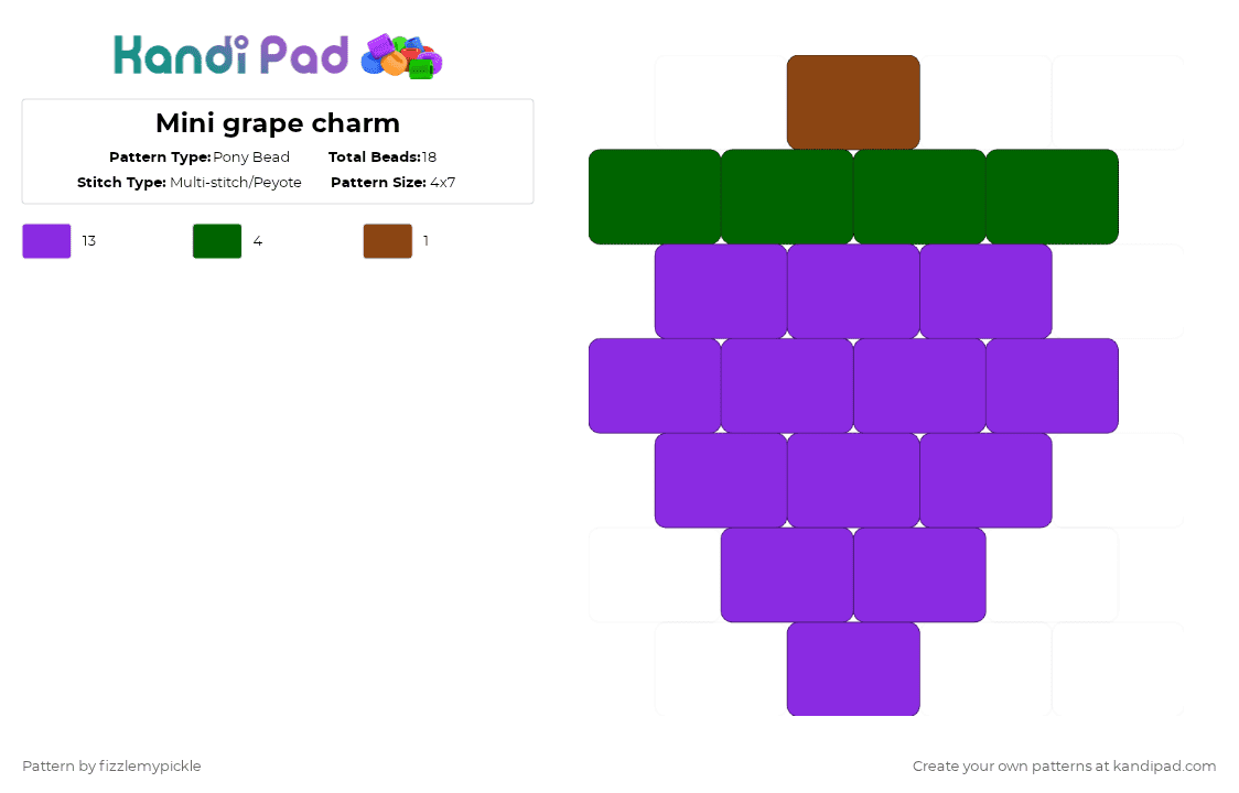 Mini grape charm - Pony Bead Pattern by fizzlemypickle on Kandi Pad - purple,food