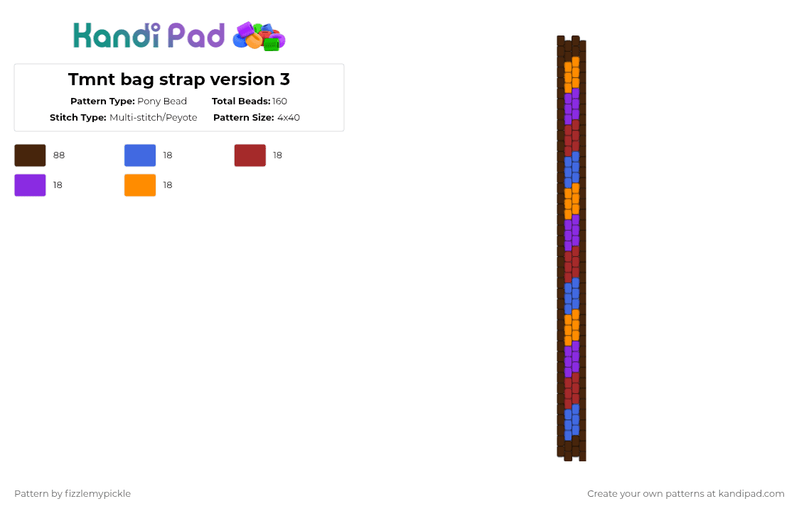 Tmnt bag strap version 3 - Pony Bead Pattern by fizzlemypickle on Kandi Pad - brown