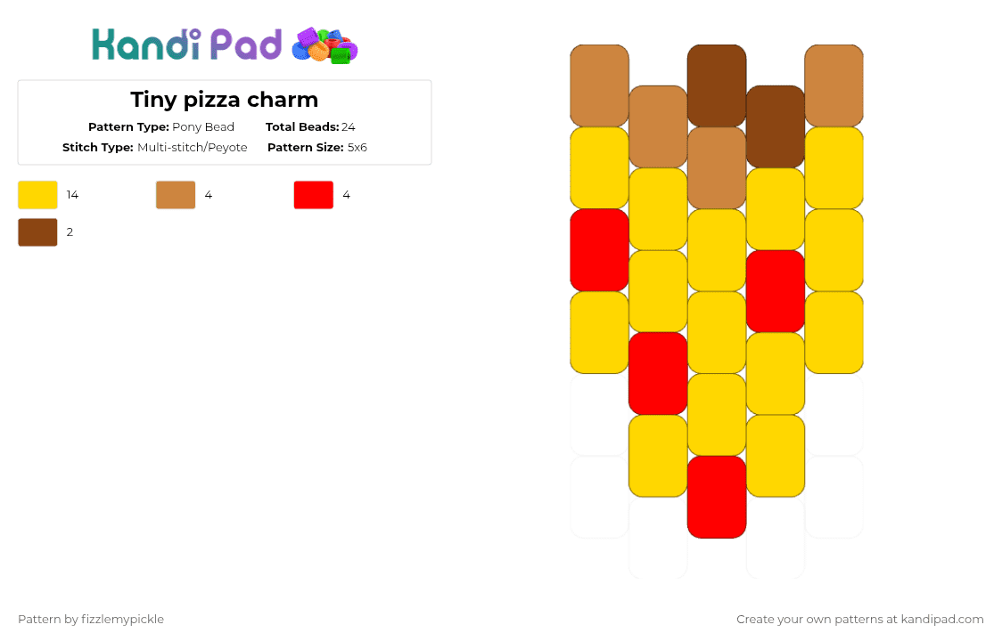 Tiny pizza charm - Pony Bead Pattern by fizzlemypickle on Kandi Pad - yellow,food