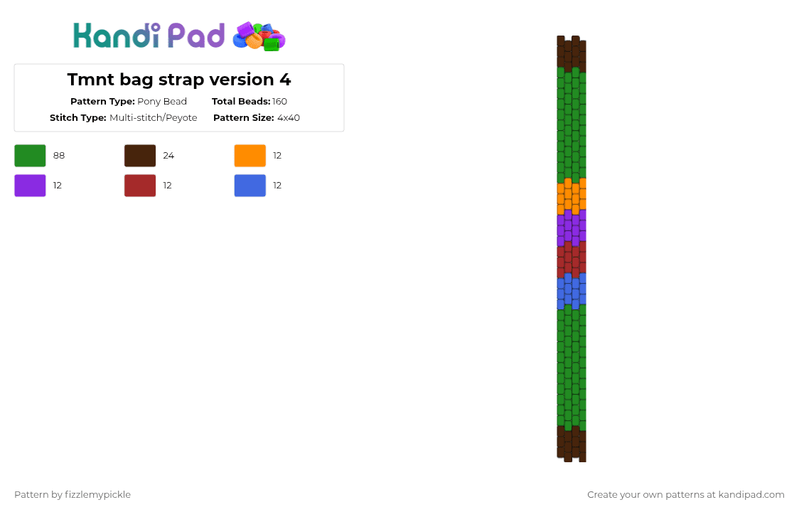 Tmnt bag strap version 4 - Pony Bead Pattern by fizzlemypickle on Kandi Pad - green