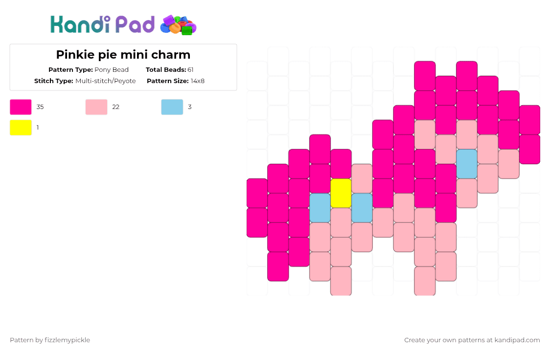 Pinkie pie mini charm - Pony Bead Pattern by fizzlemypickle on Kandi Pad - pink,pinkie pie,mini,charm,mlp,my little pony,mini charm