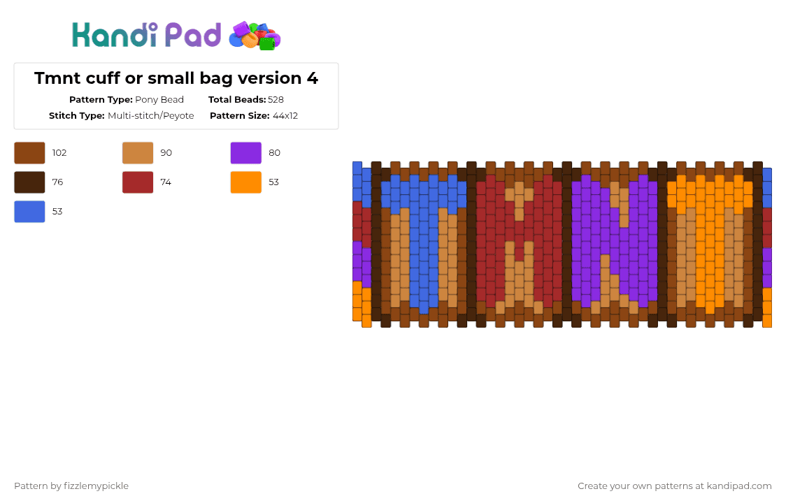Tmnt cuff or small bag version 4 - Pony Bead Pattern by fizzlemypickle on Kandi Pad - orange,red
