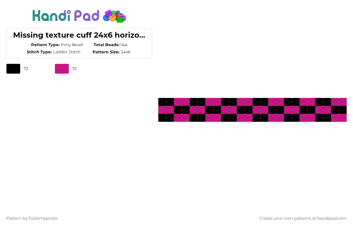 Missing texture cuff 24x6 horizontal ladder - Pony Bead Pattern by fizzlemypickle on Kandi Pad - black, pink