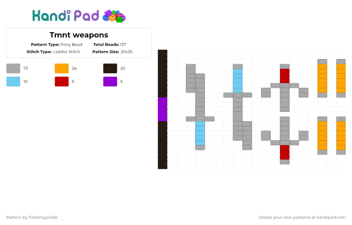 Tmnt weapons - Pony Bead Pattern by fizzlemypickle on Kandi Pad - beige,orange,tmnt,teenage mutant ninja turtles,tmnt leo,tmnt raph,tmnt donnie,tmnt mikey,tmnt 2003,tmnt 2012