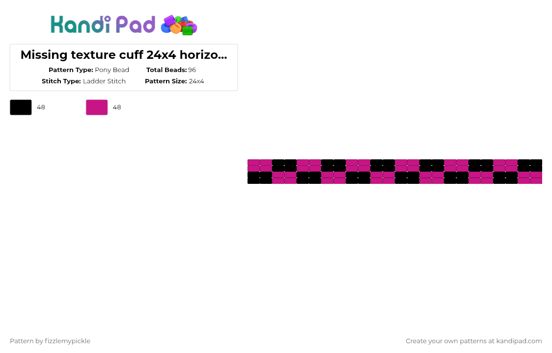 Missing texture cuff 24x4 horizontal ladder - Pony Bead Pattern by fizzlemypickle on Kandi Pad - black,pink