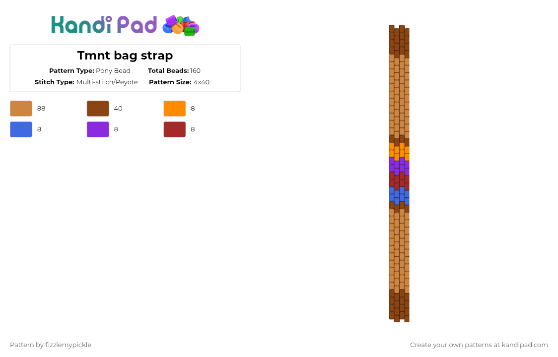 Tmnt bag strap version 1 - Pony Bead Pattern by fizzlemypickle on Kandi Pad - red,orange
