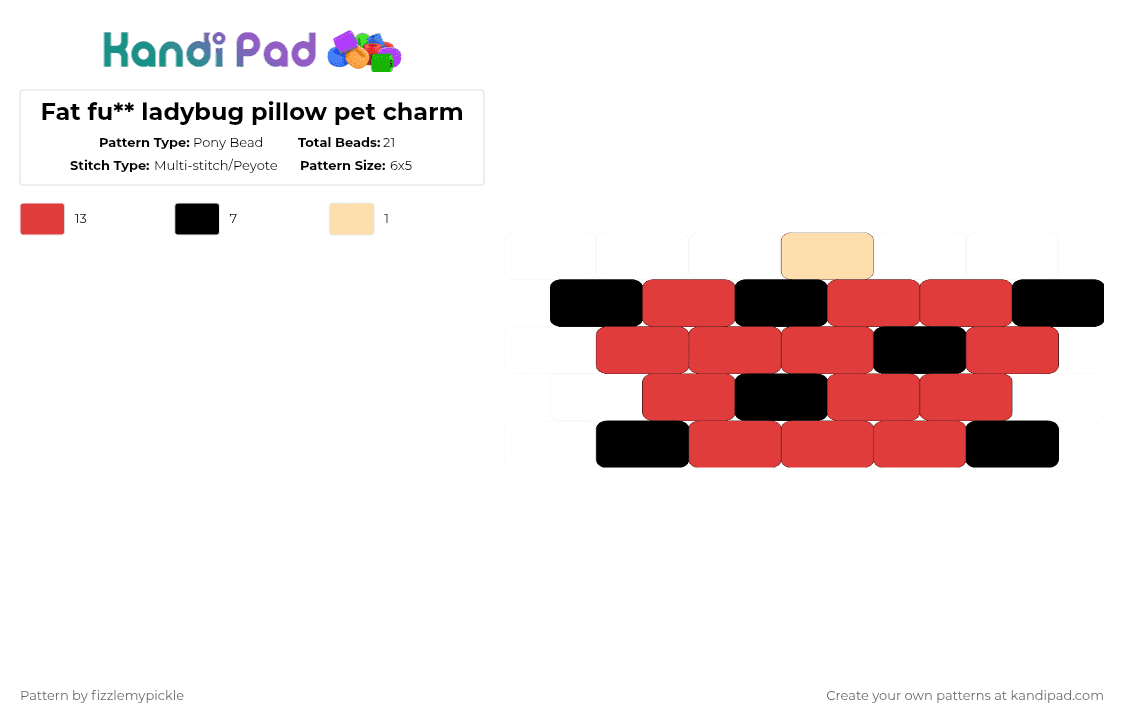 Fat fu** ladybug pillow pet charm - Pony Bead Pattern by fizzlemypickle on Kandi Pad - red