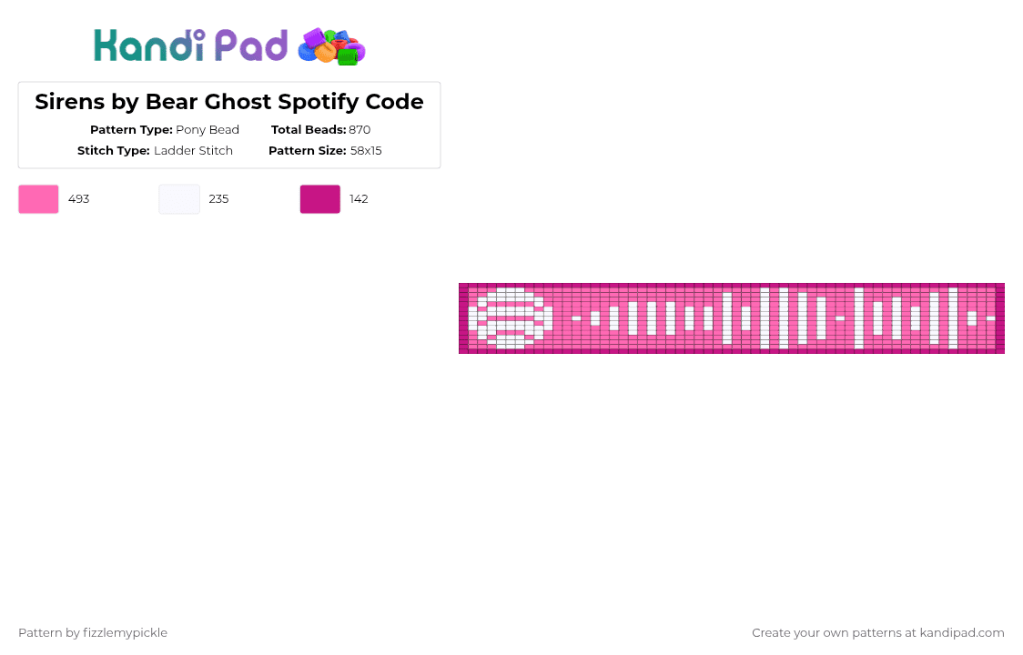 Sirens by Bear Ghost Spotify Code - Pony Bead Pattern by fizzlemypickle on Kandi Pad - pink,white