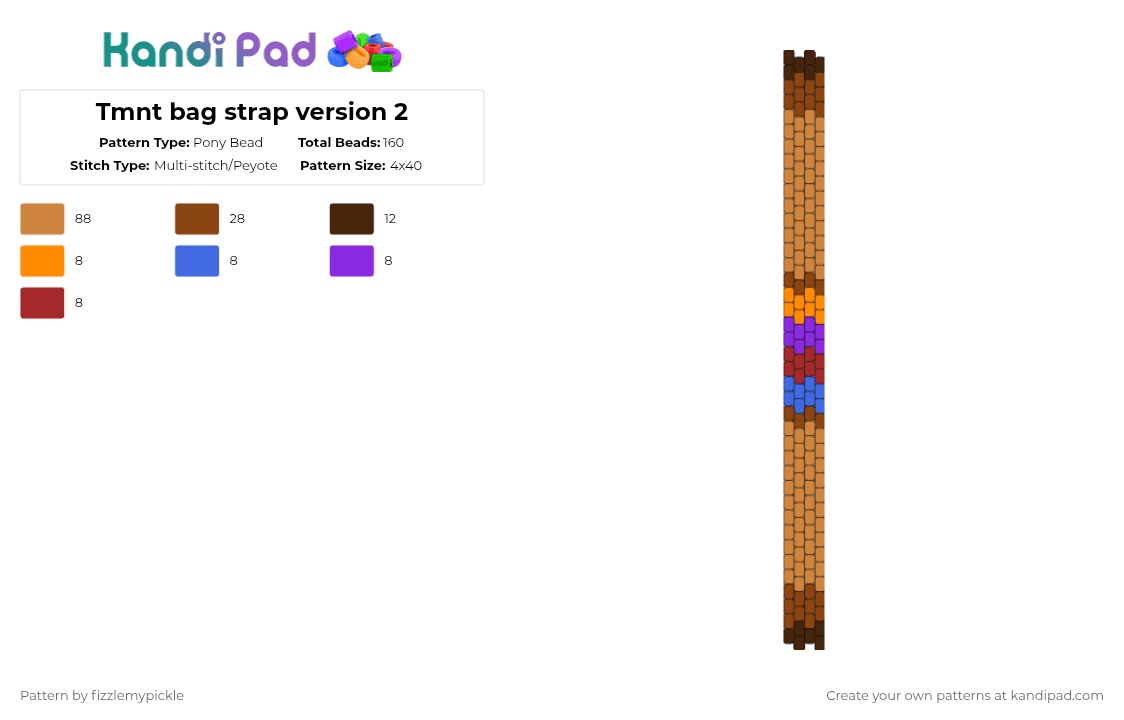 Tmnt bag strap version 2 - Pony Bead Pattern by fizzlemypickle on Kandi Pad - red,orange