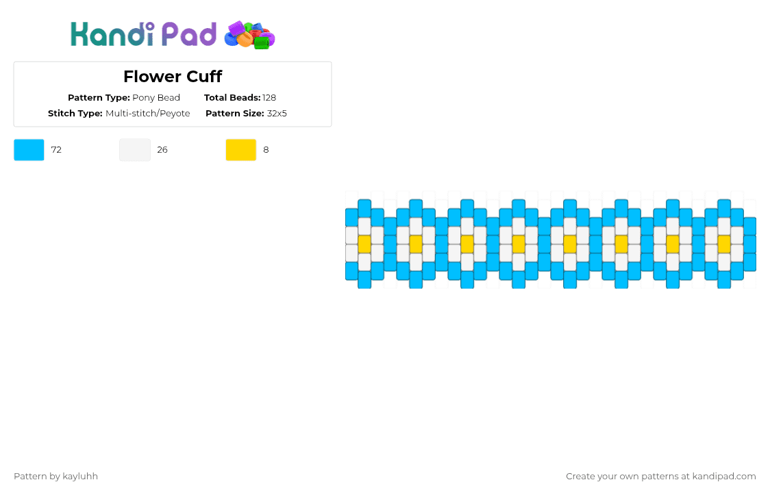 Flower Cuff - Pony Bead Pattern by kayluhh on Kandi Pad - light blue