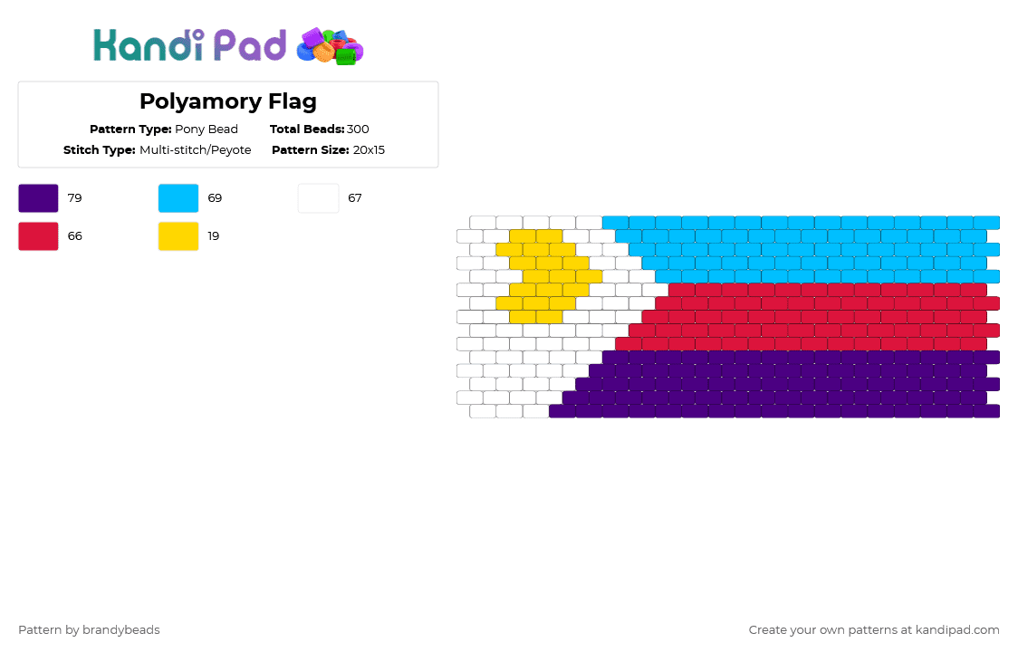 Polyamory Flag - Pony Bead Pattern by brandybeads on Kandi Pad - light blue,red,purple,polyamory,pride,flag
