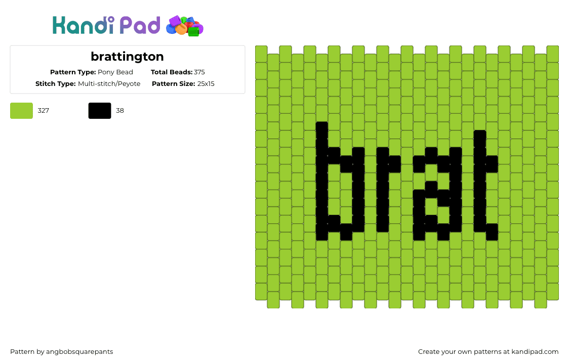 brattington - Pony Bead Pattern by angbobsquarepants on Kandi Pad - album, brat, charli xcx, green