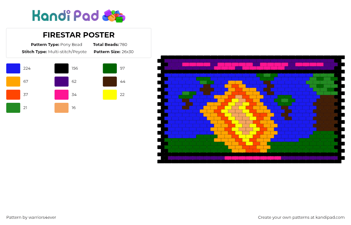 FIRESTAR POSTER - Pony Bead Pattern by warriors4ever on Kandi Pad - green,orange,purple