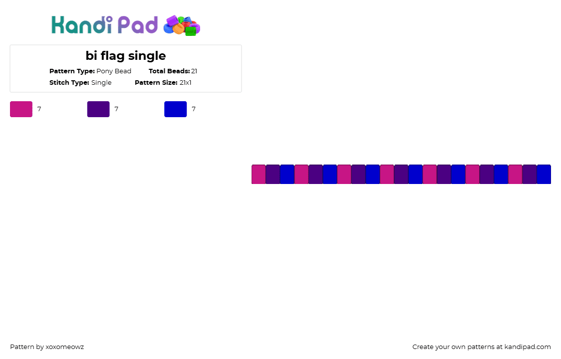 bi flag single - Pony Bead Pattern by xoxomeowz on Kandi Pad - pink,purple,bisexual,bi flag,pride flag,pride,single,pride single
