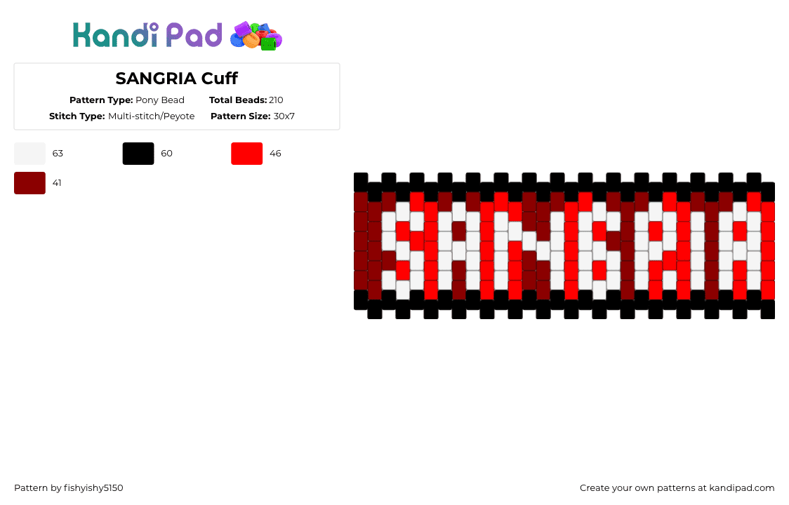 SANGRIA Cuff - Pony Bead Pattern by fishyishy5150 on Kandi Pad - limbus company, project moon, red, ryoshu, sangria, white