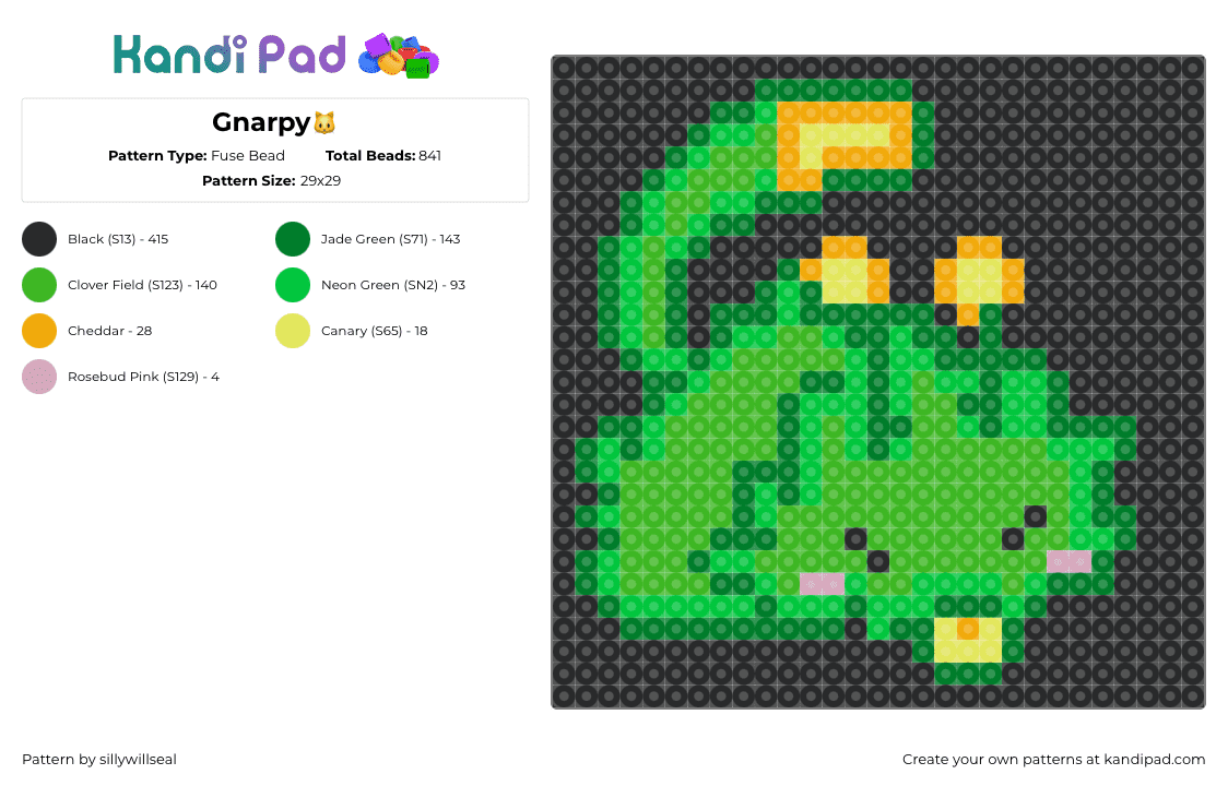 Gnarpy🐱 - Fuse Bead Pattern by two on Kandi Pad - black,green