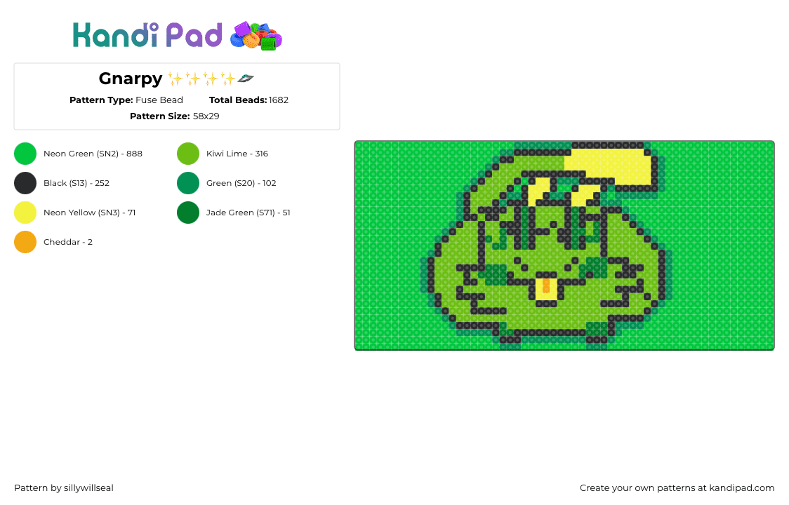 Gnarpy ✨✨✨✨🛸 - Fuse Bead Pattern by two on Kandi Pad - green