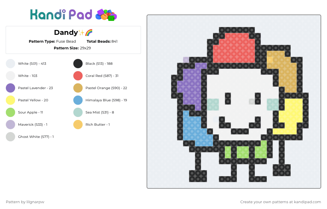 Dandy✨🌈 - Fuse Bead Pattern by two on Kandi Pad - white,red,yellow,light blue,colorful