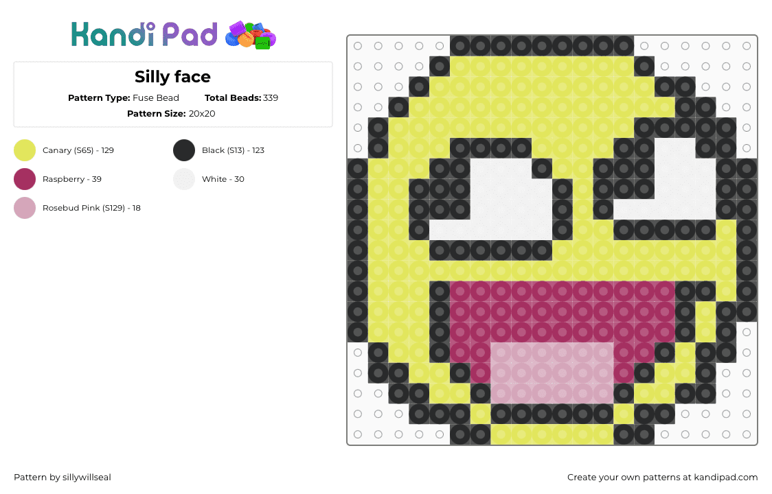Silly face - Fuse Bead Pattern by two on Kandi Pad - yellow,pink