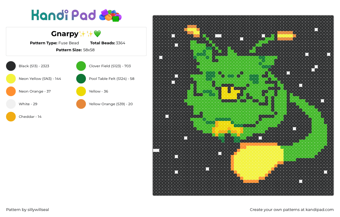 Gnarpy✨✨💚 - Fuse Bead Pattern by two on Kandi Pad - black,green
